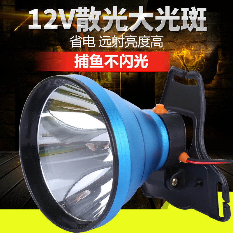 超亮12V伏头灯LED强光大光斑散光照鱼钓鱼黄光500W夹电瓶外接灯头