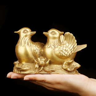 铜鸳鸯戏水家居装饰摆件 感情 夫妻要和睦 桃花结婚婚庆卧室礼品