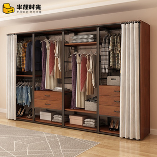 开放式自由组合衣柜步入式衣帽间架子组装自制金属框架铁艺挂衣架