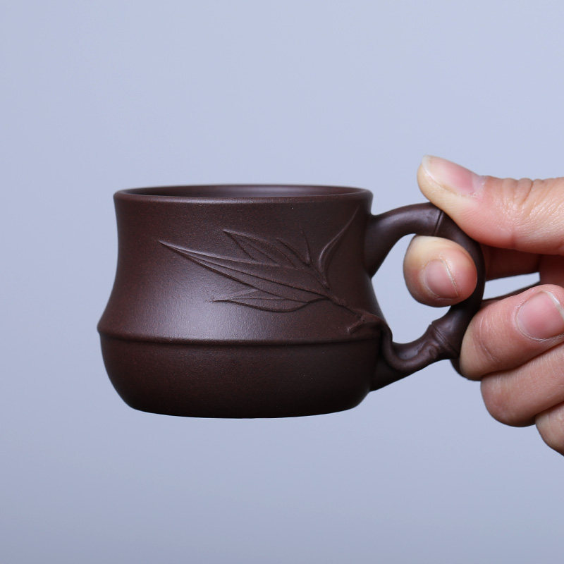 紫砂功夫茶杯单杯 紫砂杯子小杯带把防烫口杯 宜兴主人品茗杯茶碗