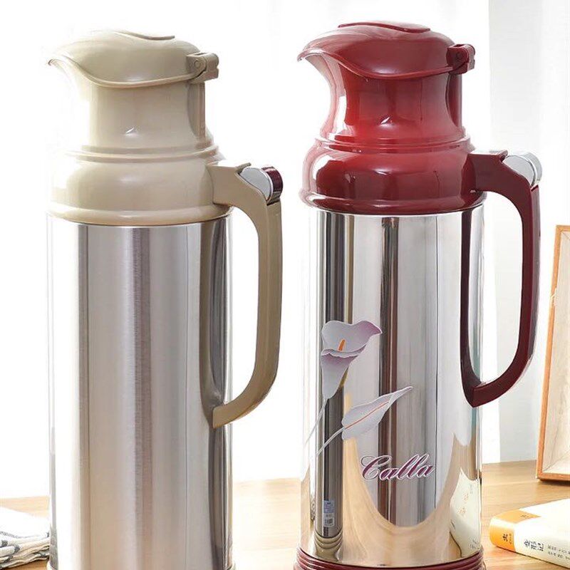 上海清水牌热水瓶暖瓶不锈钢按钮式玻璃内胆家用小号2L容量保温瓶