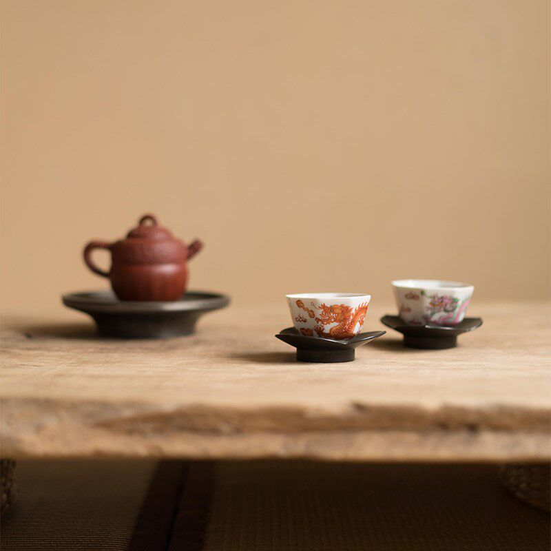 拟古手工手绘粉彩龙纹八角茶杯矾红主人杯品茗杯复古中式功夫杯