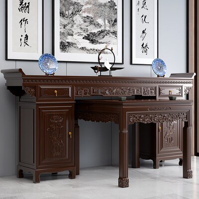 中堂六件套八仙桌中式全实木雕花柜体条案堂屋供桌神台翘头桌条几