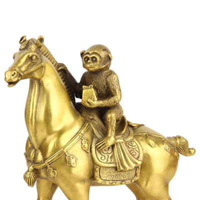 朴器 6寸手持官印马上封侯摆件 铜马摆件