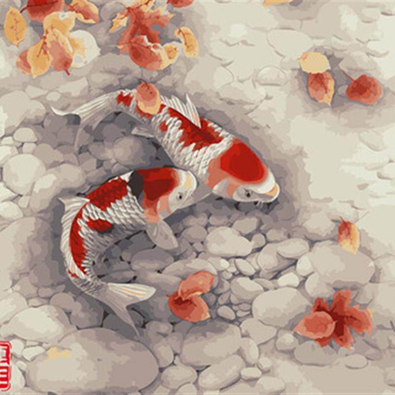 diy数字油画客厅动物棉布手绘装饰画连年有余-秋韵