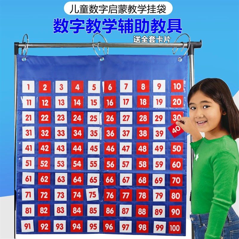 幼儿启蒙教学挂袋 数学辅助教具识数1-100插卡式挂图数字认知卡袋