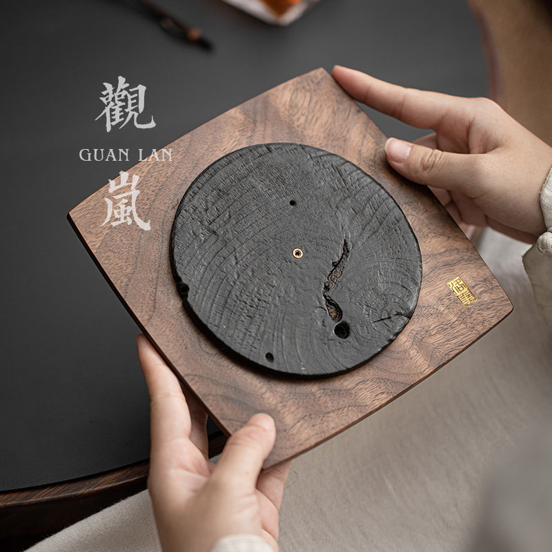 观岚实木壶承干泡台紫砂壶垫家用香插配件胡桃木茶杯托高档隔热垫