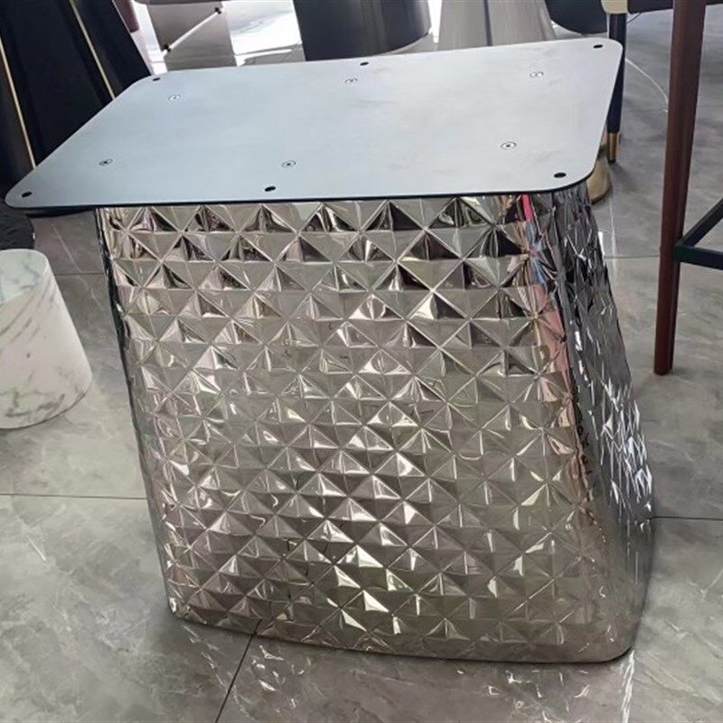 水波纹不锈钢镜面桌架大理石桌腿奢石桌脚岩板餐桌脚金属脚架底座