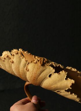 精品纯手工一体雕刻荷叶金蟾老玉竹摆件竹雕花插茶室摆件把玩装饰