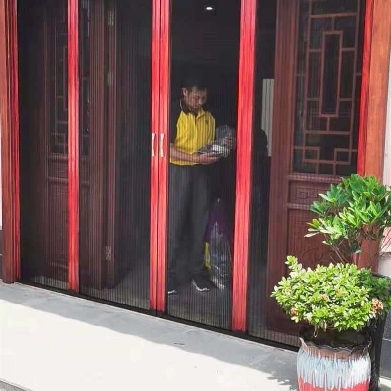 南京定制铝合金无轨纱门金刚网纱窗可拆洗别墅纱门金刚网折叠纱门图片