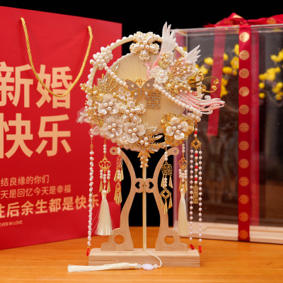 结婚礼物手工蚕丝喜扇DIY材料包