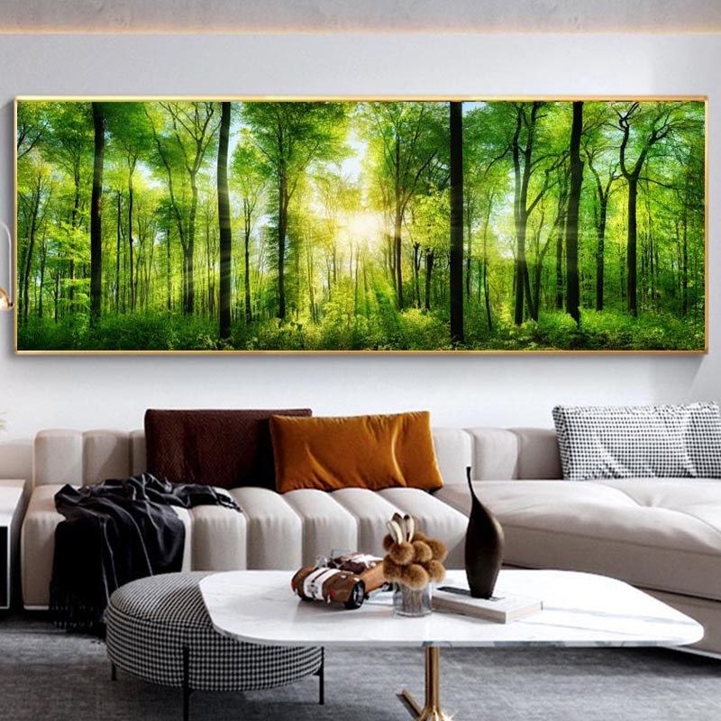 卧室床头装饰画绿色森林壁画客厅树木办公室风景挂画树林沙发墙画