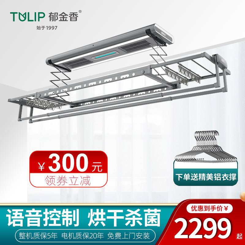 郁金香电动晾衣架阳台升降智能晾衣机家用语音烘干风干消毒晒衣机