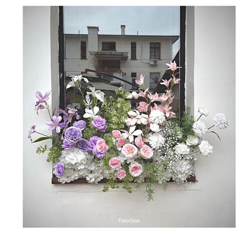 莫奈花园风门头仿真花装饰壁挂花艺店面橱窗瀑布花撞色拱门花商业