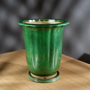 加高特高新款 高档精品宜兴名家秦夕洪绿釉筋纹金钟紫砂兰花盆景盆