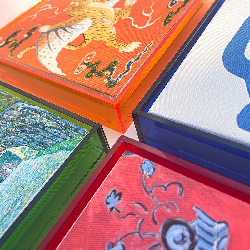 压克力油画框附带亚麻布木框肌理画石英画边框丙烯作品彩色画框