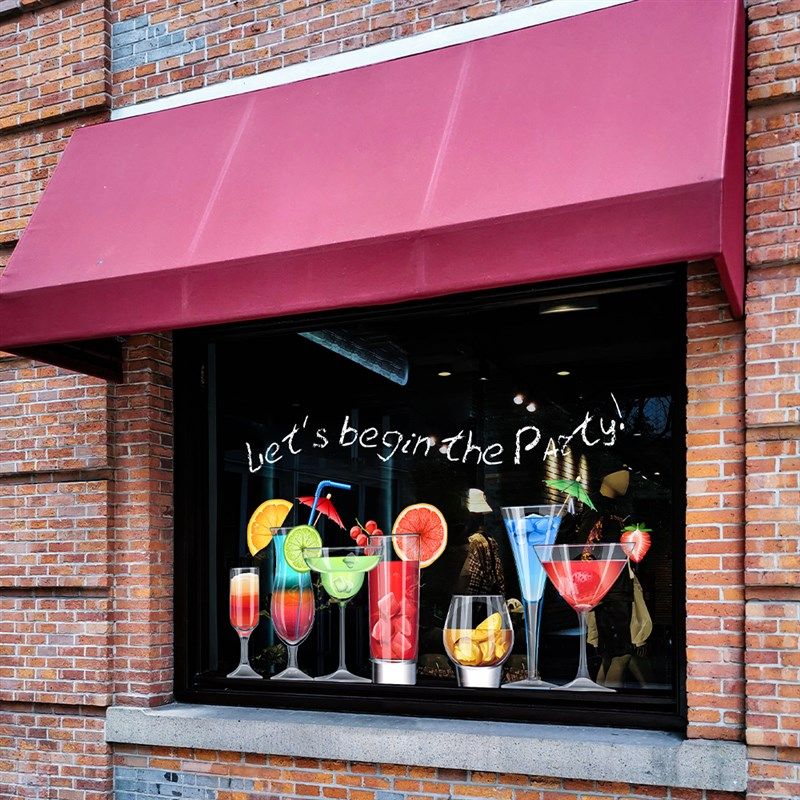 酒吧橱窗装饰玻璃门贴纸鸡尾酒餐厅音乐节烧烤店广告贴画静电贴膜