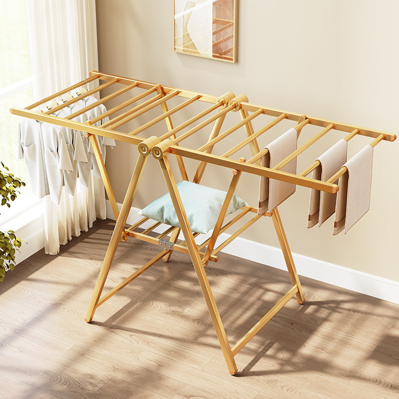 落地晾衣架翼型晾晒架加厚铝合金折叠晒衣架家用免安装阳台晾衣杆