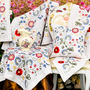 田园风彩色立体花瓣刺绣花草长方形欧式 桌旗多用巾茶几餐桌布布艺
