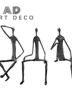 黑色火柴人物大摆件铸铁抽象雕塑坐姿玄关前台样板间现代金属饰品