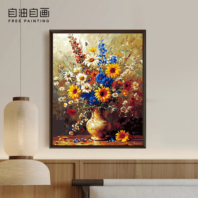 自油自画 数字油画diy手绘手工填色填充涂色解压花卉油彩画 繁花