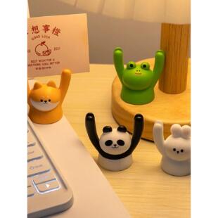 微景观创意举手小动物可爱留言夹办公桌面摆设汽车装饰品名片夹