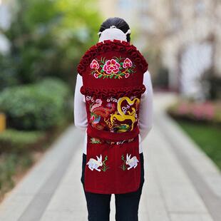 老式传统婴儿背带宝宝贵州云南四川前抱后背背巾绣花背扇背被秋冬