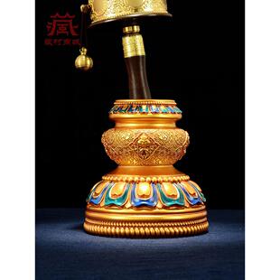 藏族村寨手摇底座八吉祥图案树脂转筒转底座饰品