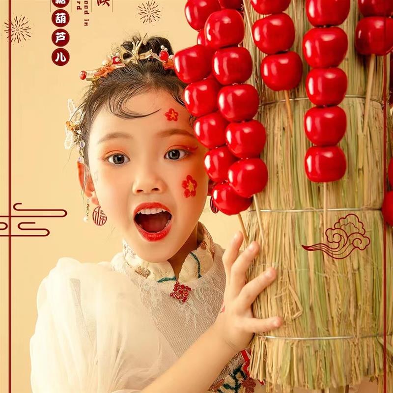 复古稻草冰糖葫芦展示架 可旋转可折叠移动 老式草靶子白色袋子款