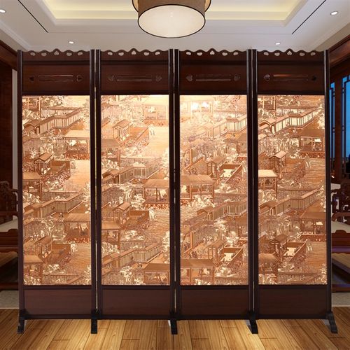 屏风现代中式实木古折屏座屏酒店移动屏风隔断办公室客厅