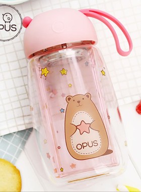 OPUS双层耐热玻璃杯女士水杯便携泡花茶杯儿童随手杯创意果汁杯子