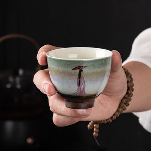 主人杯单杯男女生品茗杯复古窑变手绘陶瓷茶杯个人杯功夫茶具杯子