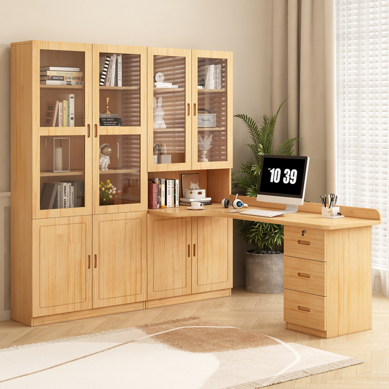 书桌书架一体桌组合转角实木学习桌家用学生拐角写字桌落地电脑桌,住宅家具,书桌,淘宝优惠券,粉丝福利购,淘宝优惠卷