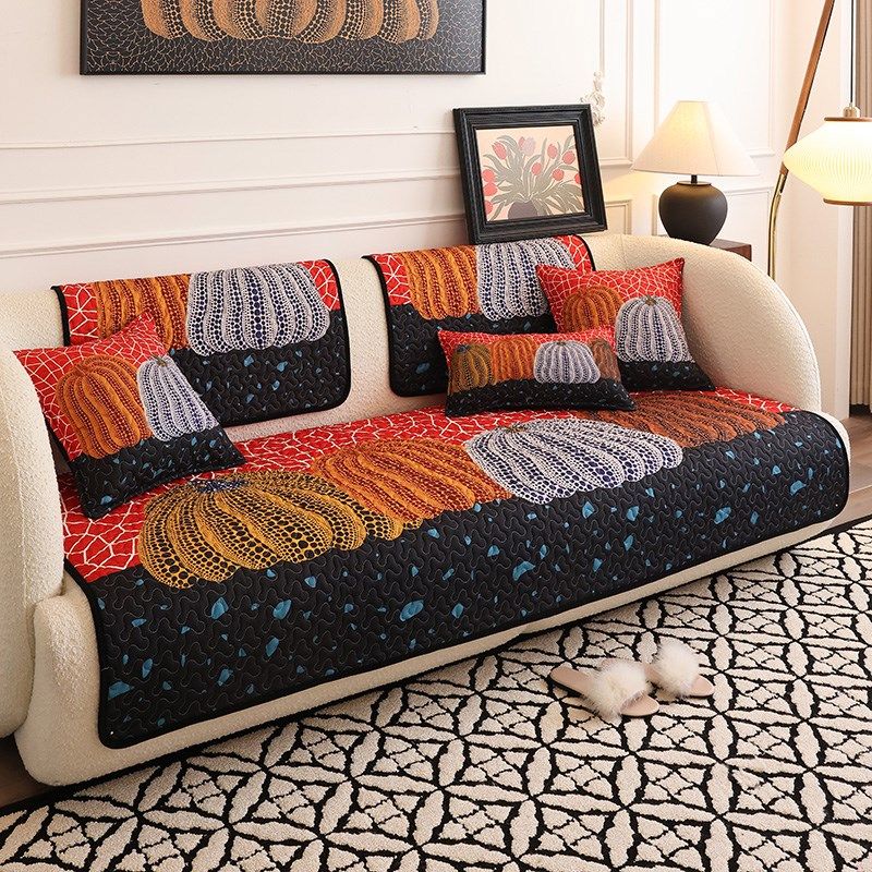 2024新款时尚南瓜沙发垫四季防滑客厅坐垫草间弥生中古风沙发巾套,居家布艺,沙发垫,淘宝优惠券,粉丝福利购,淘宝优惠卷