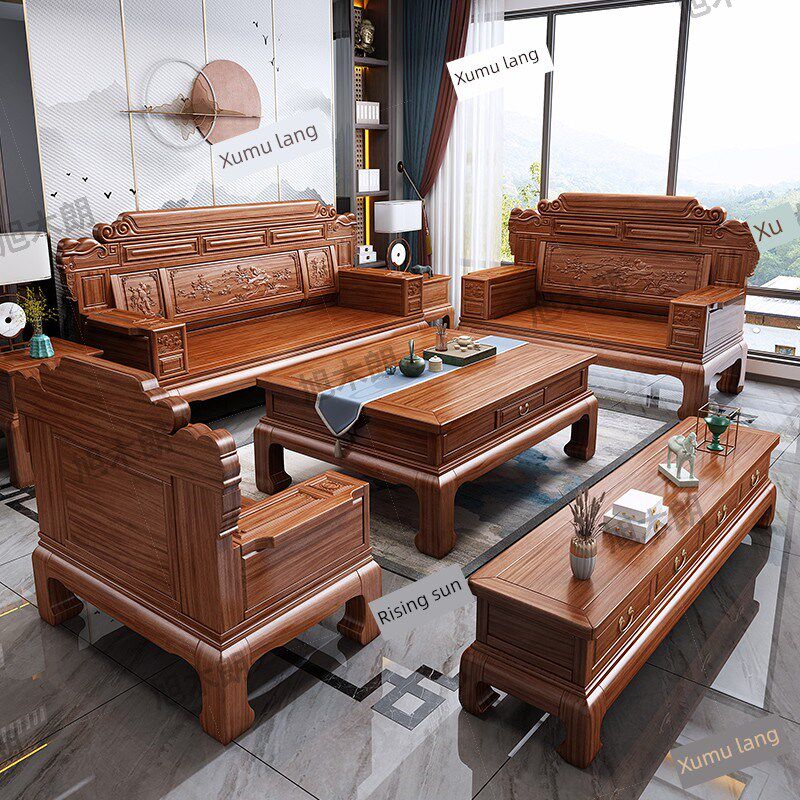 金花梨实木沙发中式客厅组合大户型冬夏两用古典雕花高端红木沙发