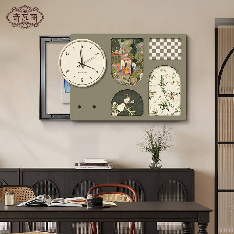 中古风电表箱装饰画带钟表遮挡配电箱盒挂画餐厅总开关壁画免打孔,家居饰品,现代装饰画,淘宝优惠券,粉丝福利购,淘宝优惠卷