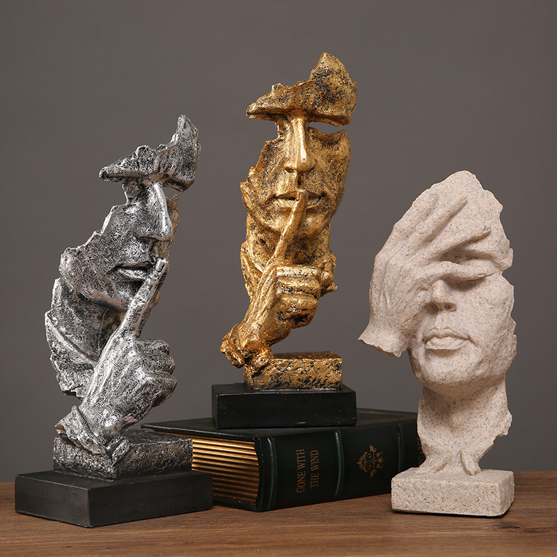 沉默是金雕塑抽象艺术摆件客厅酒柜办公室家居装饰书房书柜工艺品,家居饰品,装饰摆件,淘宝优惠券,粉丝福利购,淘宝优惠卷