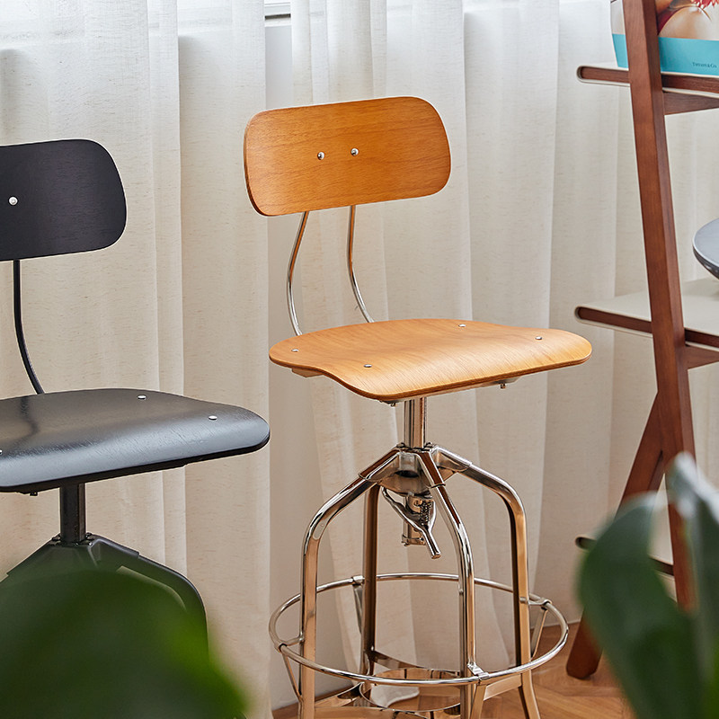 小卡家居复古铁艺酒吧椅工业风高吧凳家用升降吧台椅实木高凳子