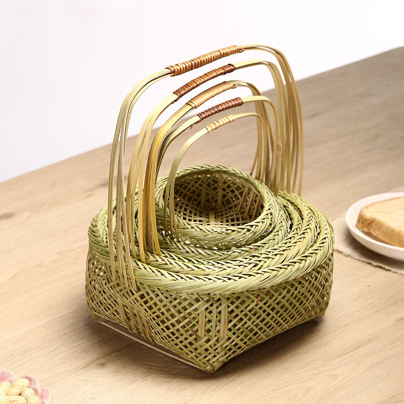 竹编青丝提篮菜篮子带提手点心篮竹篮迷你水果篮家用圆形手工制,特色手工艺,竹编/竹雕,淘宝优惠券,粉丝福利购,淘宝优惠卷
