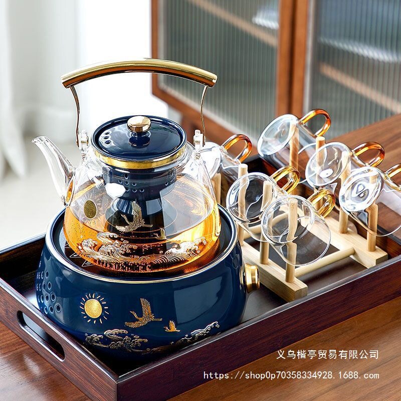 唐丰电陶炉煮茶器玻璃煮茶壶烧水壶全自动蒸汽煮茶炉茶具套装家用