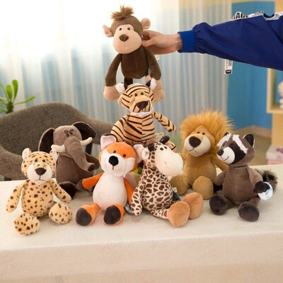 25cm Stuffed Lifelike Lion Tiger Elephant Monkey Leopard Gir