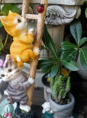 猫爬楼梯趣味摆件多肉花盆架装饰动物民宿别墅庭院阳台布景幼儿园
