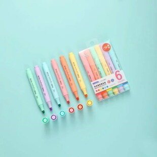 6Pcs/set Pastel Color Macaron Highlighter Pen Marker Pens Fl