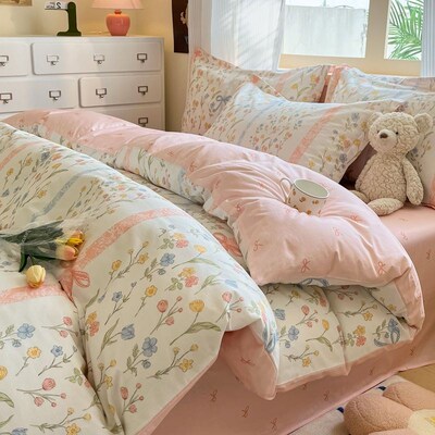 100% cotton bedding 4sets blanket duvet cover bedsheet set