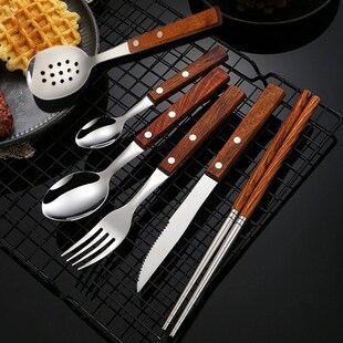 WORTHBUY Wooden Handle Cutlery Set 304 Stainless Steel Dinne