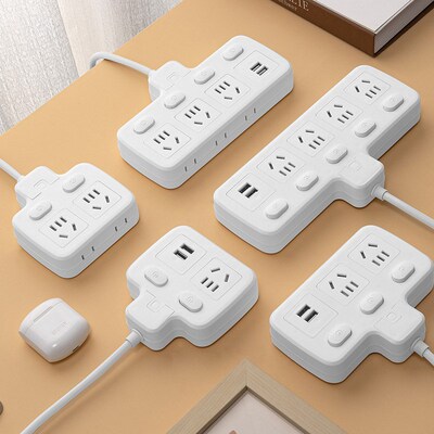 Flat Power Strip Extension Cable Multi Plug Outlet With USB