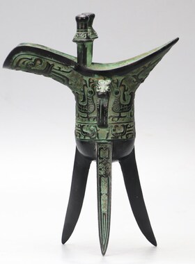 仿古青铜爵杯凤纹爵小酒杯父辛爵古代帝王杯婚礼汉婚道具装饰摆件