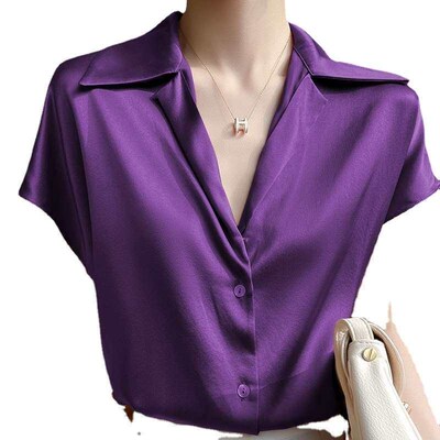 Triacetate Silk Satin imitatoon Silk Heavy Suit Collar Shirt