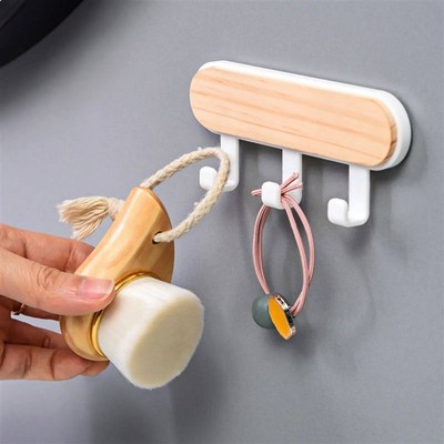 1Pcs Strong Self Adhesive Door Wall Hangers Hooks ABS Wood H