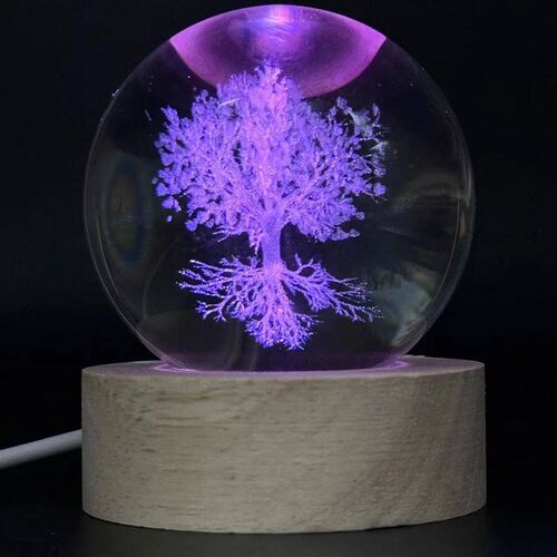1pc,3D laser engraving ree of life night light, with colored